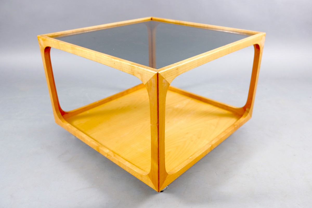Mid-Century Cubic Coffee Table in Ash Wood